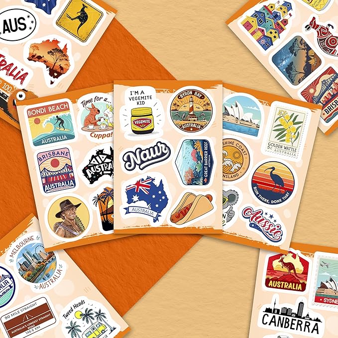 100Pcs Australia Stickers for Luggage, Water Bottle - Australian Stickers and Decals- Australia Party Supplies - Gift for Women & Men