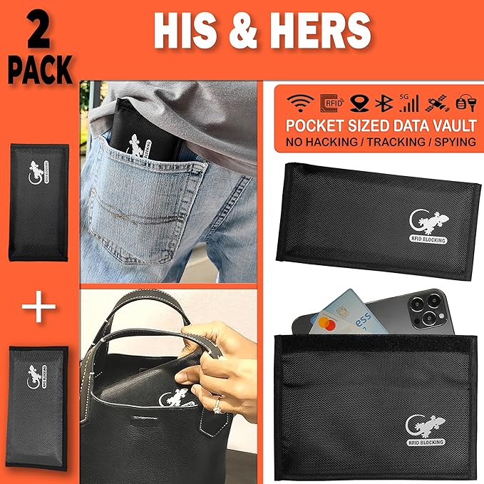 Faraday Bag Anti-Tracking GPS RFID Car Key Signal Blocker Wallet Shielding Pouch Protective Case for Cell Phone Car Key FOB, Data Privacy, Electronic Device Security (2 Pack - Black and Gray)