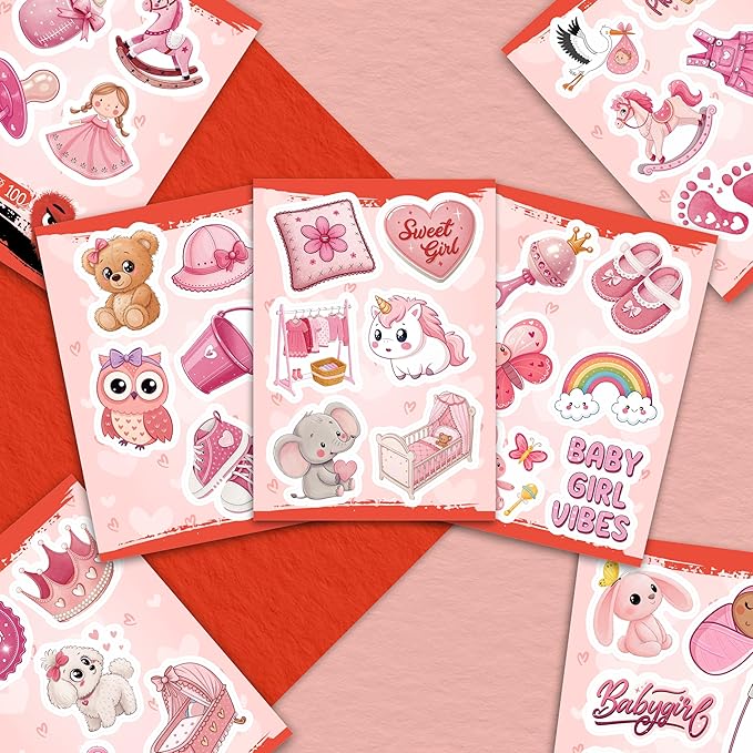 100Pcs Baby Girl Stickers for Shower, Scrapbooking - Newborn Stickers - Baby Girl Shower Party Supplies & Decoration, Gifts
