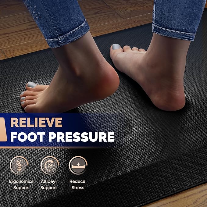 FEATOL Anti Fatigue Mat for Standing, 9/10 Extra Thick Ergonomic Standing Desk Mat, Comfort Memory Foam Standing Mat at Home,Office All Day (17" x 24", Black, 1PC)
