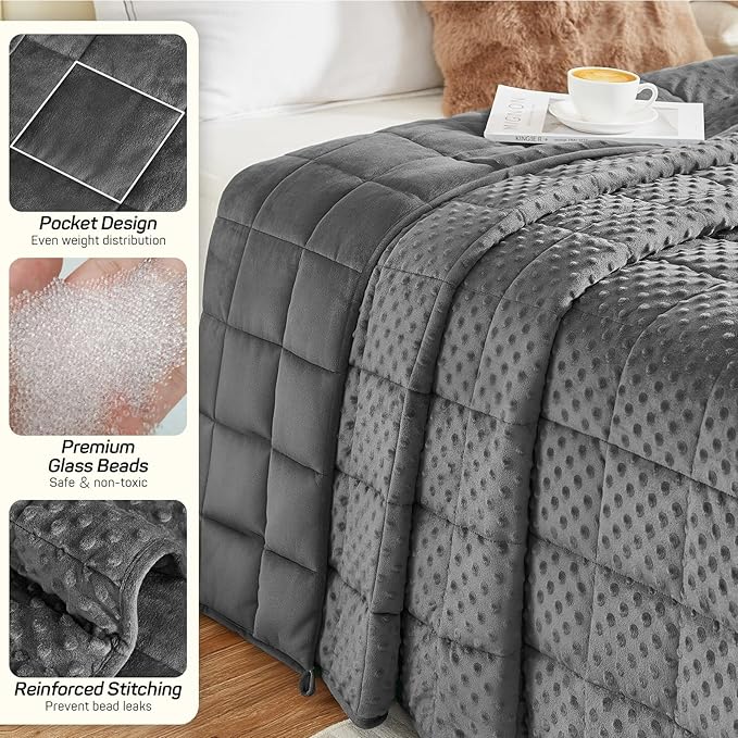 Weighted Blanket 15lbs for Adults, Ultra Soft Minky Dot Heavy Blankets for Sleep, Breathable Washable Throw Blanket with Glass Beads, 48"x72" Twin Size, Grey