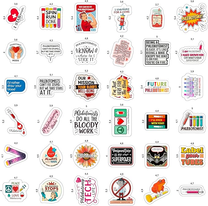 100Pcs Phlebotomy Stickers for Water Bottle, Laptop - Funny Phlebotomy Gifts for Phlebotomist - Phlebotomist Party Supplies & Decorations for Lab Week - Gift for Women & Men
