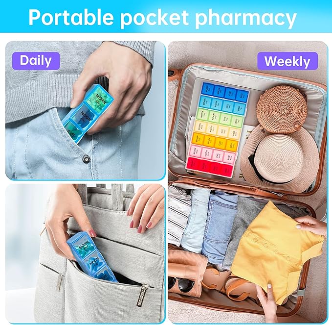 VMVN XL Pill Organizer, Extra Large Medicine Organizer,Pill Box 7 Day,Weekly Pill Case Container,4 Times a Day Pill Holde for Vitamin Travle Work