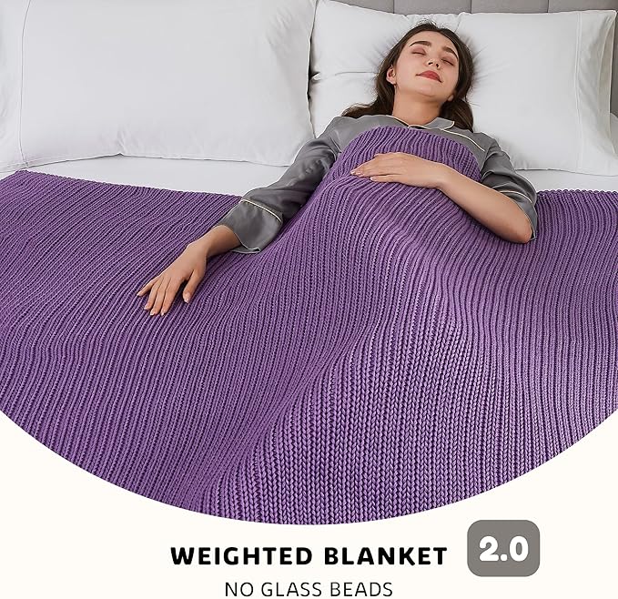L'AGRATY Knitted Weighted Blanket - 60"x80" 20lbs Cooling Chunky Knit Heavy Blanket for Adults Braided Crochet Throw Thick Cable Yarn Knit Decorative No Beads Evenly Weighted Machine Washable