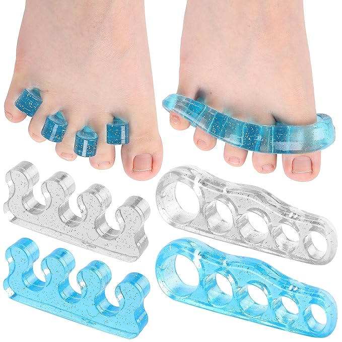 Dr. JK- ToePal Gel Toe Separator, 4 Pairs, Toe Spacers, Bunion Corrector, Blue & Clear