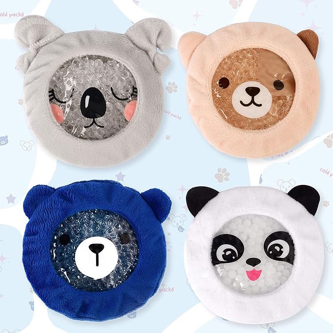 Leonns® Kids Ice Packs for Boo Boos, Reusable Cold Packs for Toddlers and Children with Soft Animal Covers | Relief for Bumps, Swelling, Bruises and Pain - Cute Gel Ice Pack Set 4-Pack (Panda)