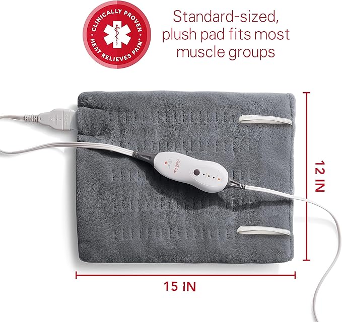 Sunbeam Premium Sunbeam Heating Pad with Compact Storage,Standard Size,Gray,(Pack of 6)