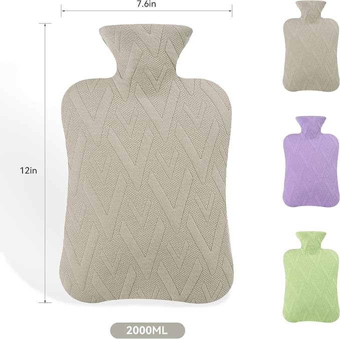 samply Hot Water Bottle with Cover, 2L Hot Water Bag for Hot and Cold Compress, Hand Feet Warmer, Neck and Shoulder Pain Relief, Grey