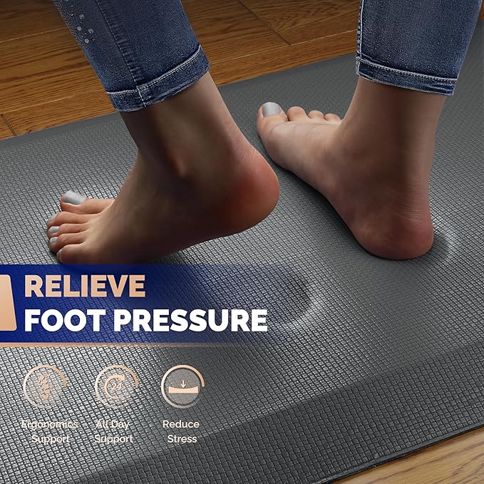 FEATOL Anti Fatigue Mat for Standing, 9/10 Extra Thick Ergonomic Standing Desk Mat, Comfort Memory Foam Standing Mat at Home,Office All Day (20" x 59", Grey, 1PC)