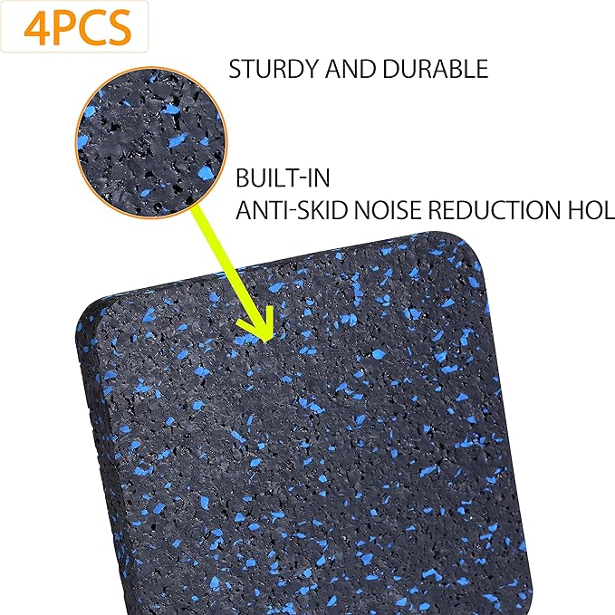Treadmill Mat Pads - 4 PCS High Density Rubber Anti-Vibration Pads for Walking Pad and Exercise Bike - Noise Reduction Floor Protection for Hardwood Floors and Carpet - 3.94"x3.94"x0.5"