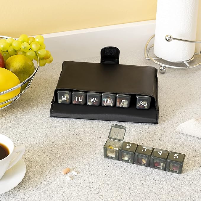 e-Pill 5 Times a Day x 7 Day Large Weekly Pill Organizer, Vitamin and Medicine Pill Box - with Discreet Case (Black)