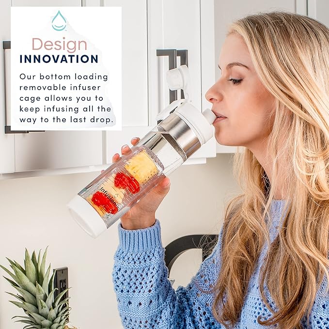 Infusion Pro 24 oz Fruit Infuser Water Bottle with Twist Cap Lid : Insulated Sleeve & Infused Water Recipe eBook : Bottom Loading Water Infuser for More Flavor : Unique Gift Idea (Blue Jade, 1-Pack)