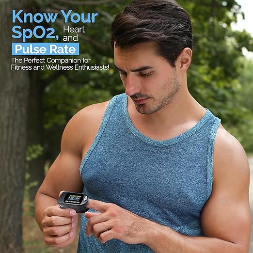 Clinical Guard 500S Pulse Oximeter | Fingertip Blood Oxygen Saturation Monitor with Heart Rate & Accurate SpO2 Reading Meter| Finger Pulse Oximeter with Batteries, OLED Display, Cover & Case | Black