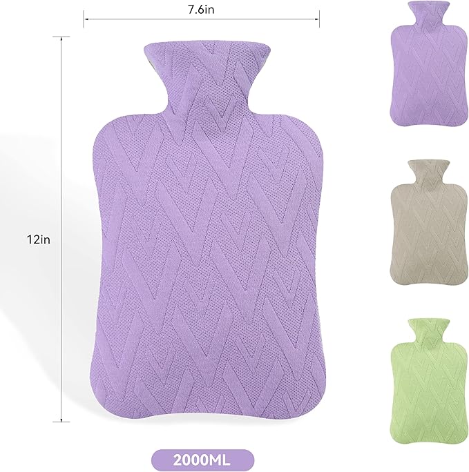 samply Hot Water Bottle with Cover, 2L Hot Water Bag for Hot and Cold Compress, Hand Feet Warmer, Neck and Shoulder Pain Relief, Light Purple