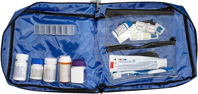Large Medicine Bag Includes Pill Box and Removable Clear Bags, Prescription Bottle Organizer, Travel Carry Case, Standard Lock,12 x 10 x 2 Inch (Royal Blue)