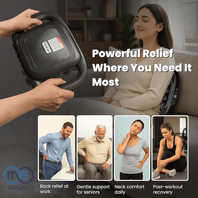 OMEO 16-Head Deep Tissue Massage Gun – Professional Percussion Massager with 30 Intensities & Quiet Motor | Portable Muscle Massager for Pain Relief, Neck, Back, Shoulders & Legs (Black)
