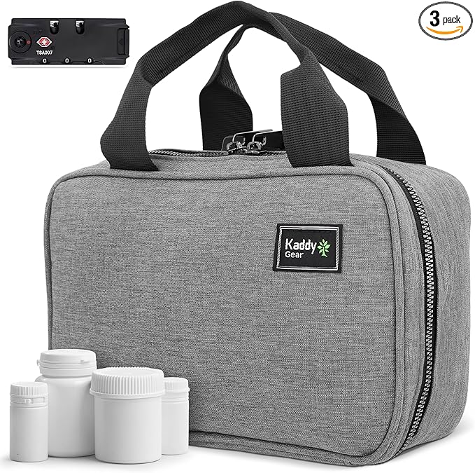Kaddy Secure Pill Organizer Box, Storage for Bottles of Medicine or Supplements; Toiletry; Travel or Home, TSA Approved Lock(Grey)