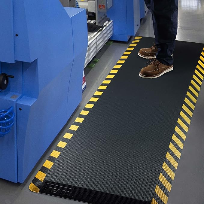 FEATOL Anti Fatigue Mat Industrial, Ergonomic Standing Floor Mat for Work for Stand -Safety Support for Leg & Back Pain(Yellow Border, 20" x 48", 1PC)
