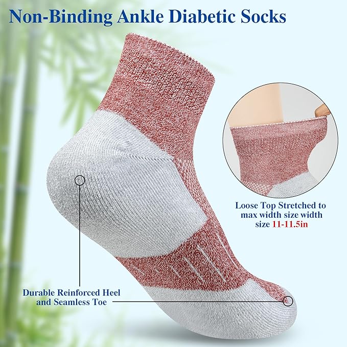 Diabetic Socks for Men,6 Pairs Ankle Mens Diabetic Socks,Diabetic Neuropathy Socks for Men Size 9-11/10-13/13-15.