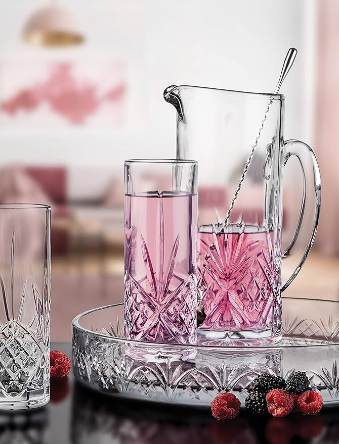 Godinger Beverage Pitcher Carafe, Cocktail Pitcher, Water Pitcher, Bar Mixing Glass - Dublin Collection, 34oz (Pack of 2)
