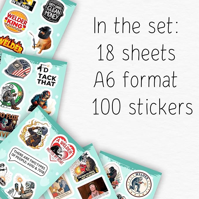 100Pcs Welder Stickers for Helmets, Water Bottles, Laptop - Welding Stickers for Hard Hats - Welder Gifts, Party Supplies & Decorations - Gift for Women & Men