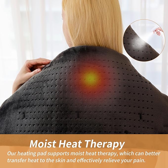 SAROO Heating Pad for Back Pain Relief,Massaging Weighted Heating Pads for Neck, Shoulder,Cramp,Portable Heated Pad with 3 Heat Settings & 6 Massage,18 Relaxing Combinations,Auto Off,12"*24",Dark Grey