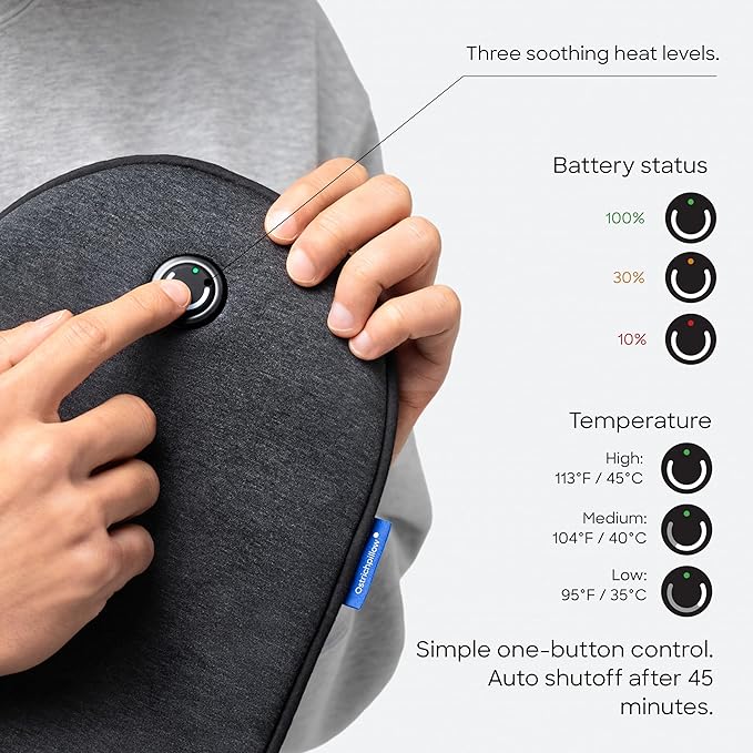 Ostrichpillow Embrace Heating Pad - Wearable Heating Pad for Menstrual Cramps and Back Pain - 3 Heat Settings - Portable and Rechargeable - Slim and Lightweight - Unnoticeable Under Clothes