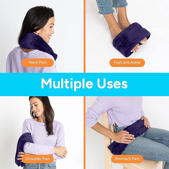 SunnyBay Microwave Heating Pad, Microwavable Heated Neck and Shoulder Wrap, Multipurpose Moist Hot/Cool 2.5lb Bean Bag Pack with Plush Cover and Elastic Fastener, 26x5 Inches, Regular Purple