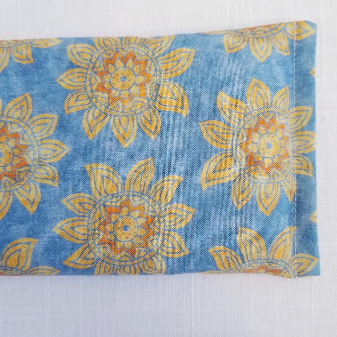 Eye Pillow with Flaxseed, Eucalyptus & Mint, Small Heat and Cold Therapy Pad, Caregiver Gift, Eco-Friendly Ingredients, Microwavable Sinus and Headache Mask - Blue Vintage Floral