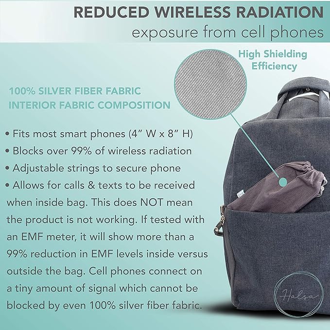 Halsa EMF Shield Sleeve for Cell Phone - Signal Blocking Anti-EMP Pouch - Smartphone Protection Case Against Radiation, EMF, 5G, RFID - Grey - 4x8 Inch Fits Most Phones