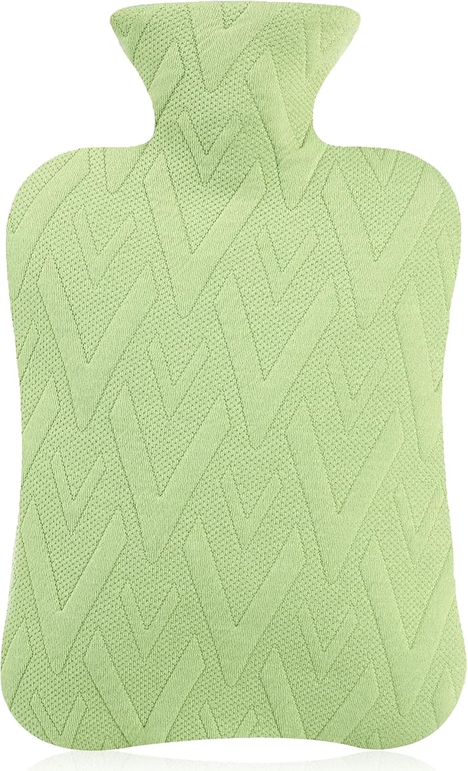 samply Hot Water Bottle with Cover, 2L Hot Water Bag for Hot and Cold Compress, Hand Feet Warmer, Neck and Shoulder Pain Relief, Light Green