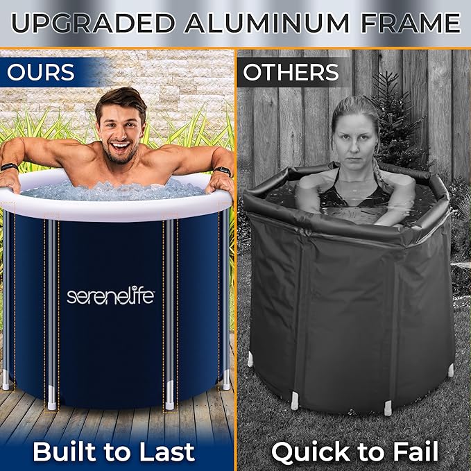 SereneLife Inflatable Insulated Cold Plunge Tub - Cold Plunge Relaxation Pod for Athletes, One Person Ice Bath Tub with Lid with 78 Gallons Capacity (Black)