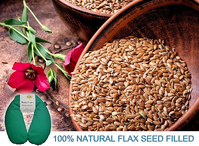 Microwavable Unscented Flax Seed Neck Wrap & Free Sleep Eye Mask - Hot Cold Heating Pad for Shoulder & Neck Pain Relief Pillow - Stress & Migraine Relief - Heat or Freeze - Green