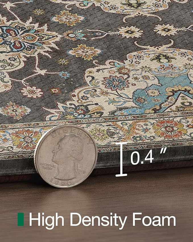 LUMI Kitchen Mat Anti Fatigue Cushioned, Memory Foam Padded Standing Rug Washable, Non Slip Comfort Floor Runner for Home, Sink, Laundry, Office, 24"x59", Black