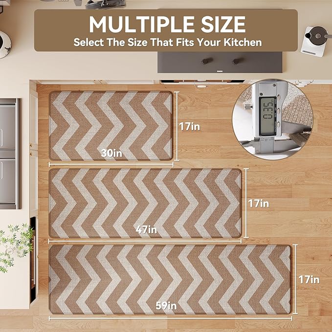 Kitchen Runner Rugs Non Slip Washable, Super Absorbent Long Kitchen Mats for Floor, Linen-Look Woven Sink Mat Standing Floor Mat, Easy Clean, Brown 17"x59"