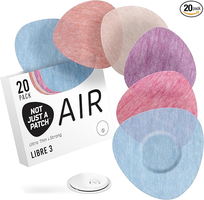 Not Just A Patch Air Libre 3 Plus Sensor Covers (20 Pack) - Thin, Strong and Light Adhesive Patches with Ultra-Hold 15+ Day Adhesion, Durable Freestyle Libre 3 Sensor Covers - Multicolor