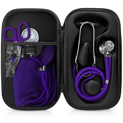 ASA TECHMED Medical Starter Kit – Stethoscope, Durable Blood Pressure Monitor, EMT Shears & Protective Carrying Case – Ideal for Healthcare Students & Professionals, Purple