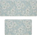 Laura Ashley - Anti-Fatigue Kitchen Mat, Iris Floral Design, Stain, Water & Fade Resistant, Cooking & Standing Relief, Non-Slip Backing, 2 Piece Set, Light Blue