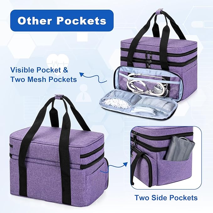BAFASO Double Layer Medicine Bag with 2 Detachable Pouches, Pill Bottle Organizer for Travel and Daily Use (Bag ONLY), Purple