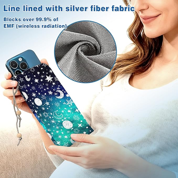 EMF Shield Sleeve for Cell Phone Reduce Signal Anti-EMP Pouch Against Radiation, EMF, 5G, RFID Blocking 4x8 Inch Moon and Star Phone Sleeve Bags