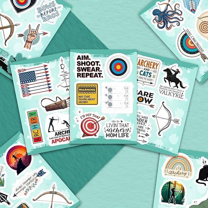 100Pcs Archery Stickers and Decals for Bow Case, Arrow Stickers - Archery Party Supplies- Bow Hunting Decals - Gift for Women & Men