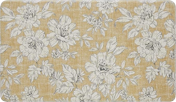 Laura Ashley – Anti-Fatigue Kitchen Mat | Iris Floral Design | Stain, Water & Fade Resistant | Cooking & Standing Relief | Non-Slip Backing | Measures 17.5” x 32”| Tawny Yellow Iris