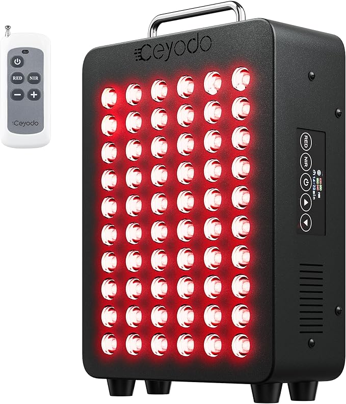 Red Light Therapy for Body, 4 Chip Infrared Light Therapy Panel with Near-Infrared Light 630nm 660nm 850nm 940nm, 138W High Power 60 LED Red Infrared Light Device, Includes Hanging Kit & Handle,Black