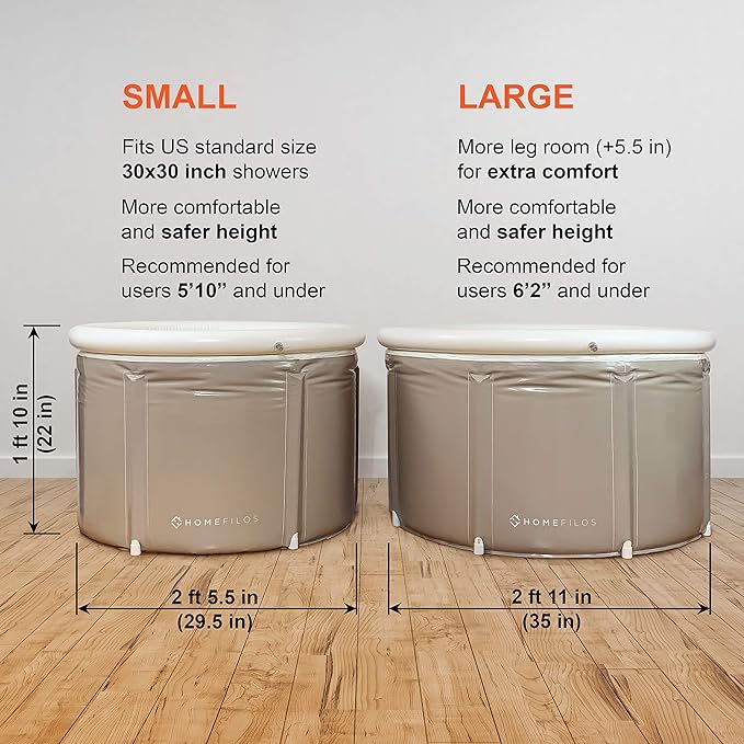 Portable Bathtub (Large) by Homefilos, Ice Bath and Cold Plunge for Athletes, Inflatable Adult Size Japanese Soaking Hot Tub for Shower Stall