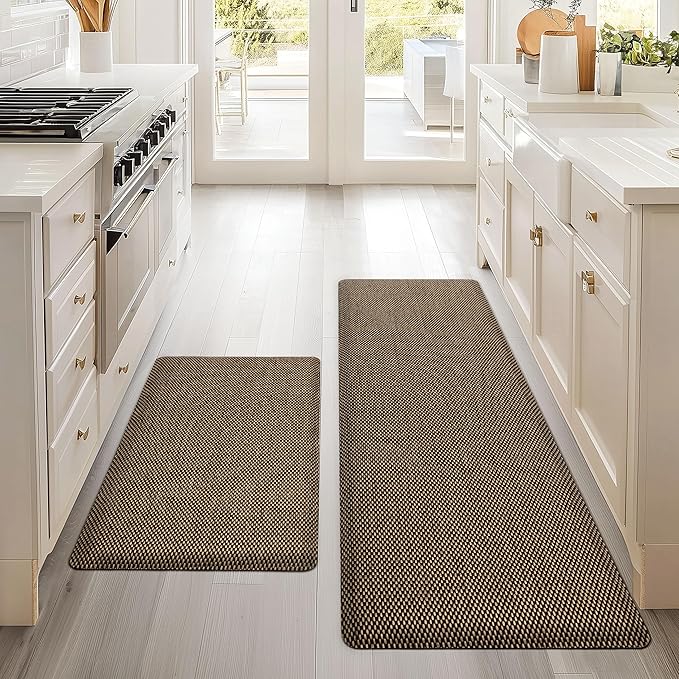 Kitchen Mats 2PCS Cushioned Anti-Fatigue Kitchen Mats for Floor Non Slip Kitchen Rugs Absorbent Memory Foam Comfort Standing Mat for Front of Sink, Office, Laundry(Black, 17.3"x28"+17.3"x47")
