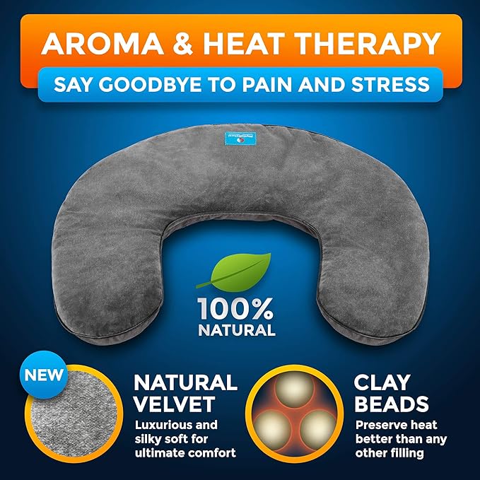 Microwavable Neck Wrap - Instant Relief for Stiffness, Muscle Pain, Tension and Stress, Migraines, Headaches - Moist Heat Therapeutic Pillow with Herbal Aromatherapy