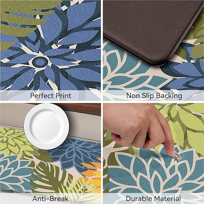 Kitchen Mats for Floor 2 Piece Cushioned Anti Fatigue Kitchen Mats Waterproof Non Slip Kitchen Mat Rug Set Comfort Foam Standing Mat for Sink, Laundry, Office, Yellow Green