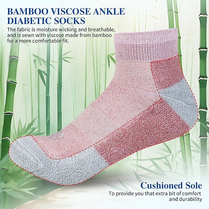 Diabetic Socks for Men,6 Pairs Ankle Mens Diabetic Socks,Diabetic Neuropathy Socks for Men Size 9-11/10-13/13-15.