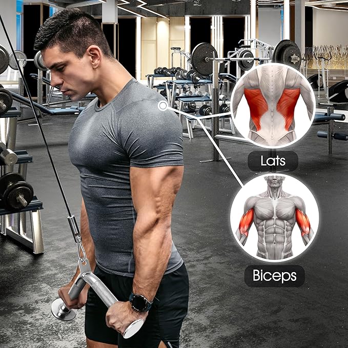 Yes4All Cable Machine Attachment, Row Handles, Tricep Rope, Straight Bar, V Bar, LAT Pulldown Accessories Load 880 LB for Home Gym