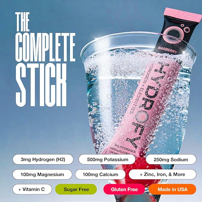 Hydrofy Hydrogen Water + Electrolytes Drink Mix | H2 Hydration Packets with Molecular Hydrogen, Sodium, Potassium, Magnesium, Calcium, and Minerals | No Sugar | Lemon Lime | 25 ct